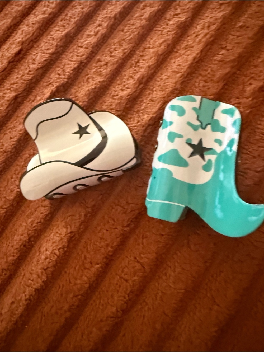 Cowboy Boot & Cowboy Hat Hair Clips - Turquoise and White